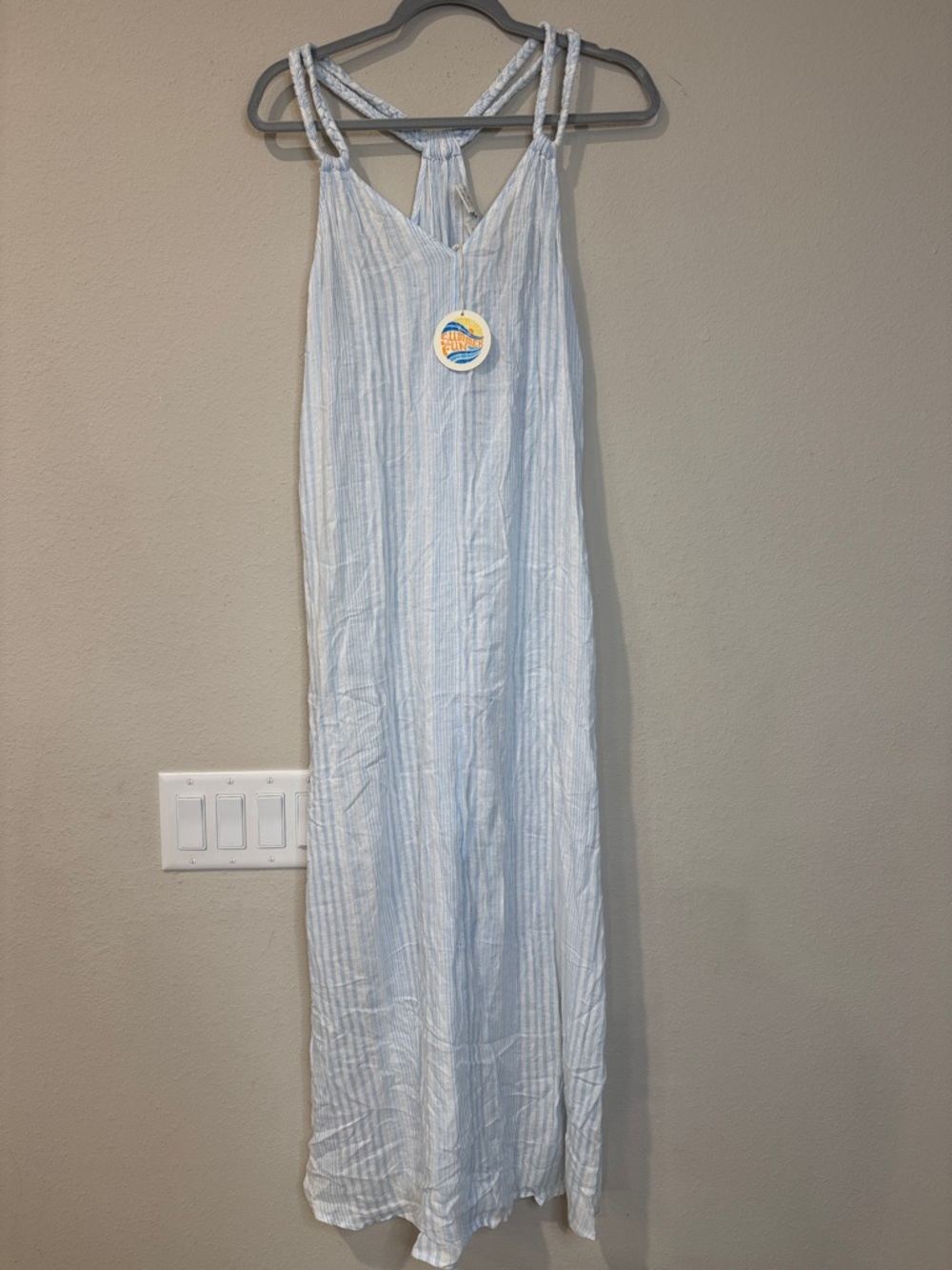 C&C California Pale Blue & White Striped Braided-Strap Maxi Dress - Picture 2 of 7